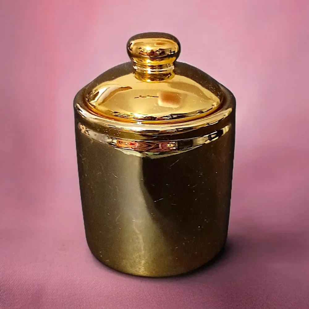 RH Macy Gold Painted Sugar Bowl Lidded Vintage 80s‎ Holiday Ceramic Porcelain